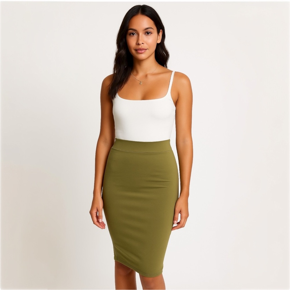 ReVamped Olive Green Bodycon Pencil Skirt – Size XS